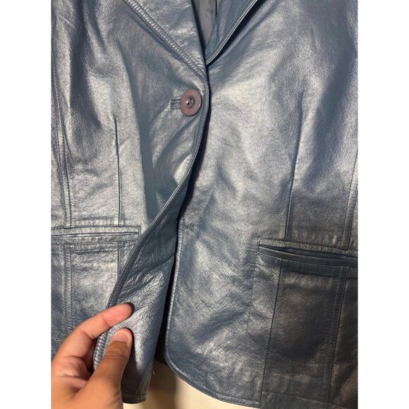 Uniform John Paul Richard Leather Jacket Blue Silver y2k Medium Lizzie Mcguire - Picture 4 of 5